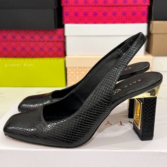 Katy Perry The Hollow Heel Sling Back Snake Embossed Black - Picture 5 of 10